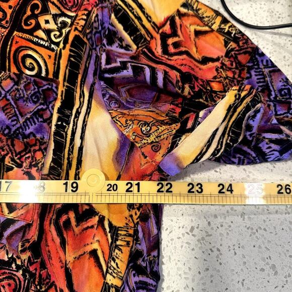 IOIO Womens Unique Vintage Rayon Shirt S Abstract Tribal Print Button Up Boho - Picture 7 of 8